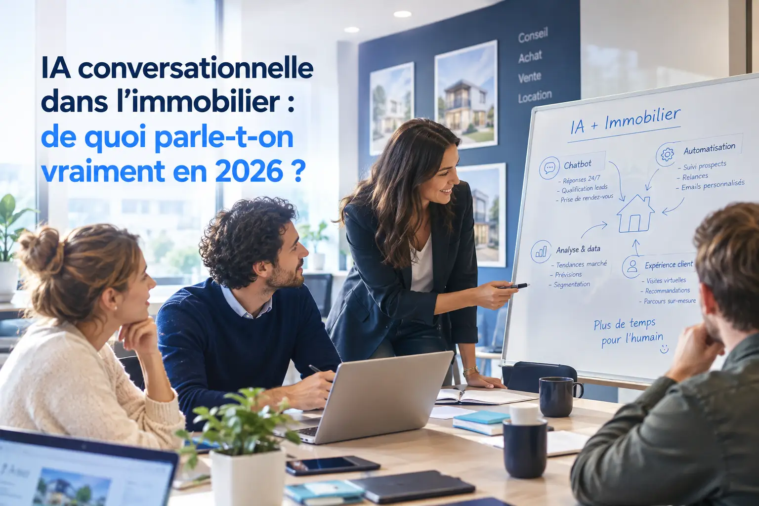 Interface d'agent vocal IA traitant un appel téléphonique dans une agence immobilière